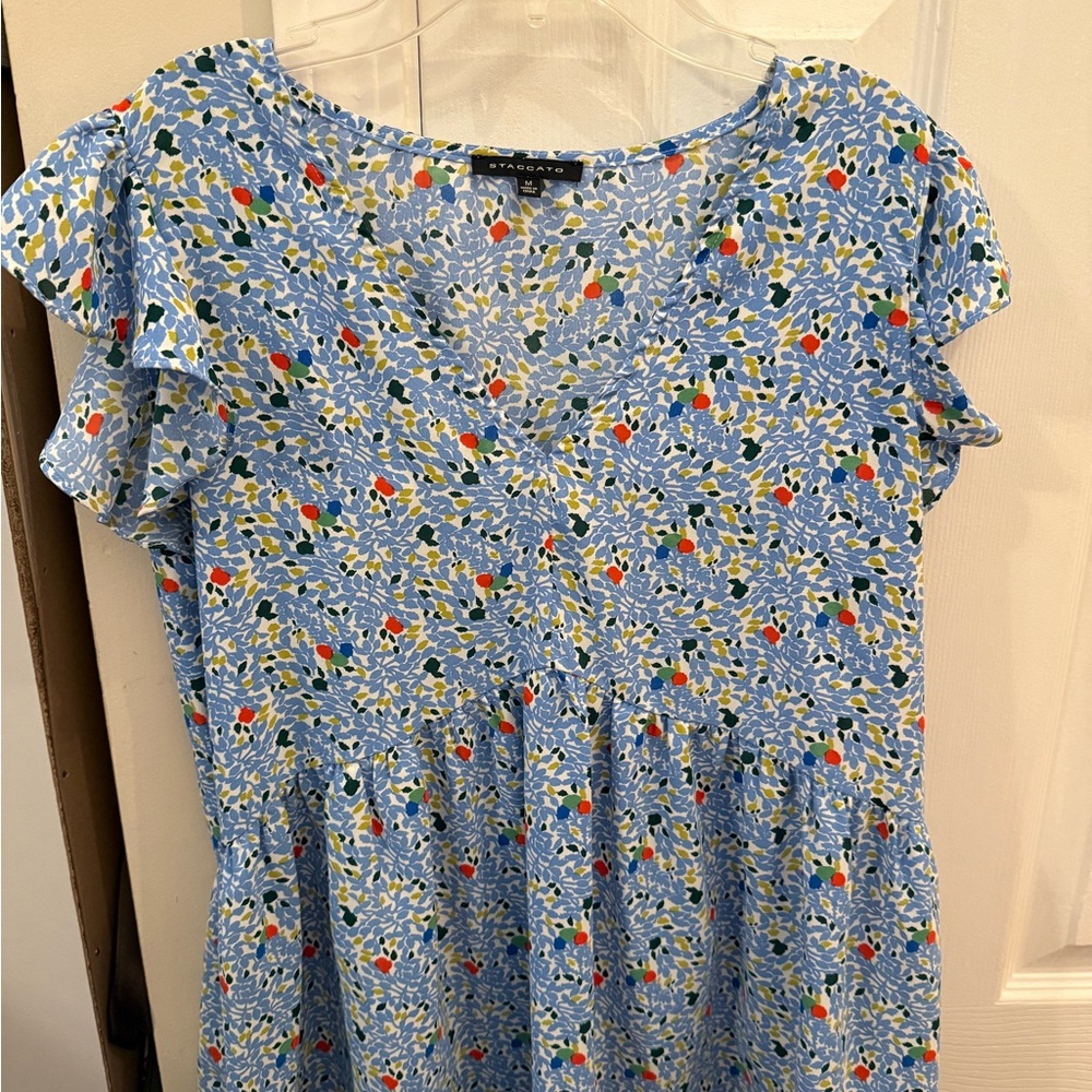 Floral Blue Top with Ruffle Sleeves